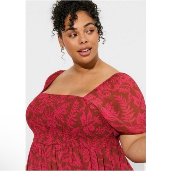 Torrid Leaves Tea Length Smocked Bodice Dress Size 4 Coquette Fairycore Romantic - Picture 4 of 11